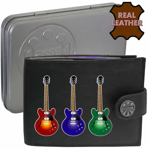Electric Guitar Wallet Soft Real Leather Guitar Accessory Gift Tin Box RFID - Picture 1 of 11