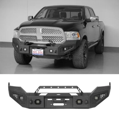 BLACK STEEL FRONT BUMPER W/BULL BAR & WINCH PLATE FOR DODGE RAM 1500 2013-2018 - Imagem 1 de 4