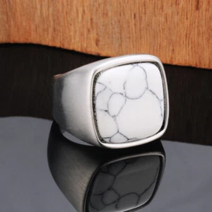 White Turquoise Stone Wedding Ring Stainless Steel Retro Men Ring Gift Size 6-15 - Picture 1 of 1