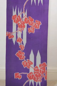 Antique Vintage Japanese meisen silk kimono fabric purple arrow vine leaves 5 - Picture 1 of 24