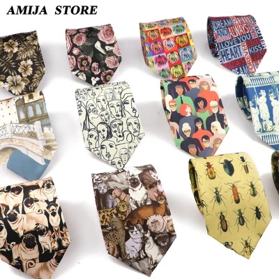 Graffiti Print Tie for Men 8cm Imitation Silk Neckwear Floral Wedding Shirt Use - Image 1 of 4