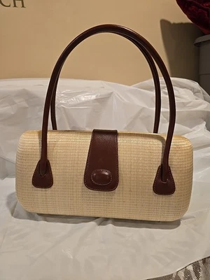 Le Sac Woven Straw Handbag Brown Cream Shoulder Purse - Image 1 of 4