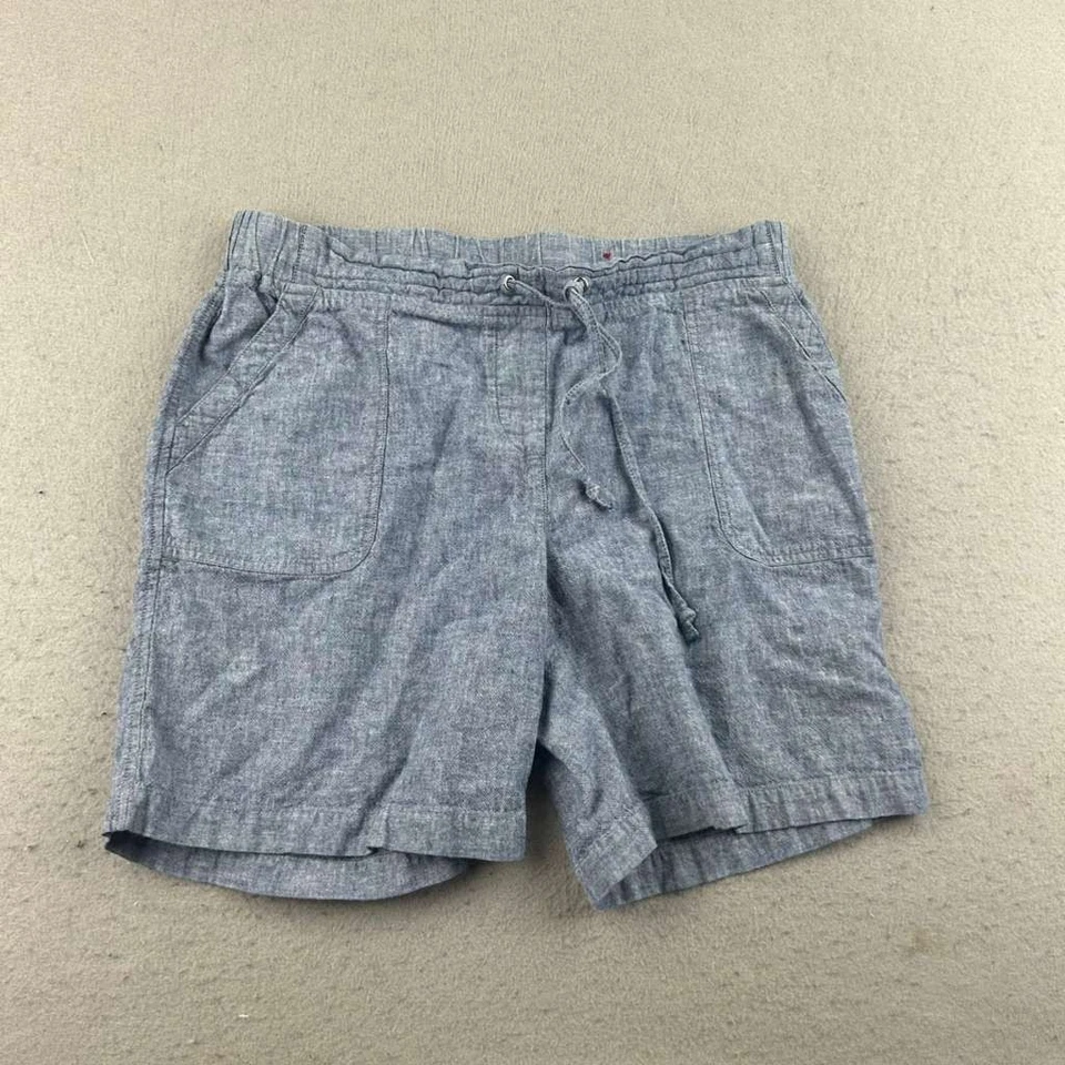 Pantalones Cortos Talbots Mujer 8 Azul Mezcla de Lino Frente Plano Cordón Chino Ligero Foto 1 de 4