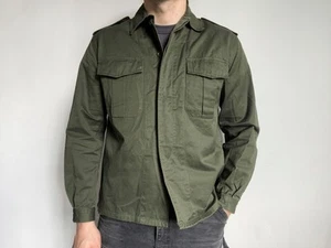 80s Vintage ABL Belgian Army Military Olive Cotton Combat Fatigue Button Shirt M - Picture 1 of 11