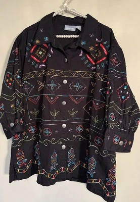 Vintage 90’s Liz & Me Southwestern Embroidered Boho Beaded Half Sleeve Jacket 3X - Image 1 of 4