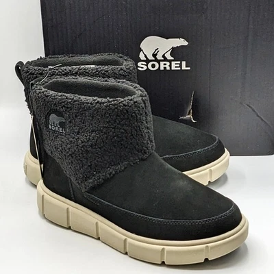 SOREL "Explorer III Slip-On Cozy WP" Women’s Winter Snow Boots (Black Chalk) NEW - Image 1 of 4