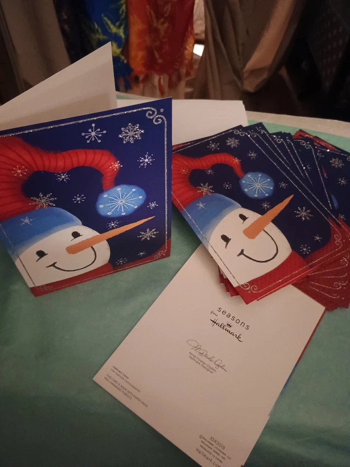 LOTE DE 15 TARJETAS DE NAVIDAD CON SELLO + Sobres, Lindo Muñeco de Nieve Plata Brillo Foto 1 de 4