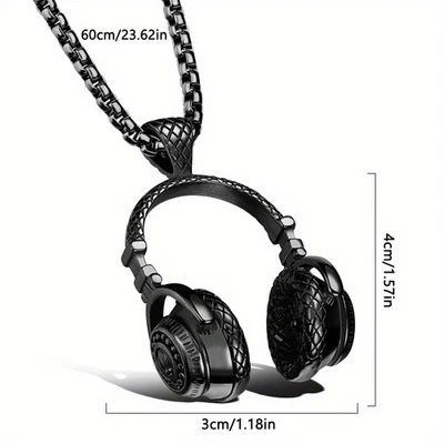 1 peça colar de titânio aço música fone de ouvido fone de ouvido pingente DJ casal colar - Imagem 1 de 4