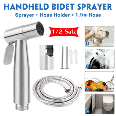 Edelstahl Bidet Brause Halter Schlauch Set Bad WC Toilette Hand Duschkopf Dusche - Bild 1 von 4