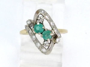 14k Yellow and White Gold Round Emerald and Diamond Gemstone Ring .82ct - Picture 1 of 4