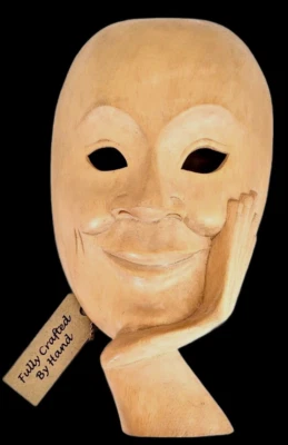 Estatuilla máscara 3D de comedia teatral de tilo vintage hecha a mano 8,75 pulgadas x 5 pulgadas. Foto 1 de 4