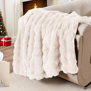 Faux Fur Throw Blanket for Couch, 50x60 Inches Soft Thick Bubble Rabbit Fuzzy... - Picture 1 of 7
