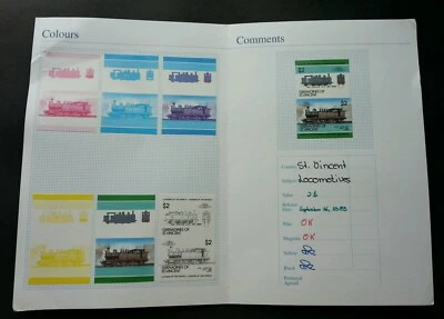 St. Vincent Locomotive 1985 Printing Press Color Proof Imperf Stamp Folio) *rare - Image 1 of 4