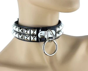 Studded RING Bondage Choker Patent Black Punk Gothic Fetish Thrash Metal Plate - Picture 1 of 2