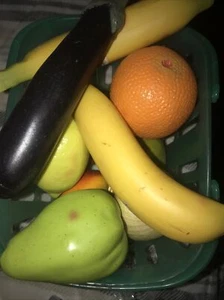 Plastic Fruit And Vegetables VINTAGE Lot Of 11 Pieces All In A Basket Beat Up - Picture 1 of 4