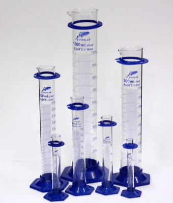 JOANLAB Messzylinder aus Boro 3.3 Glas mit Blau Basis 10/ 25/ 50/ 100/ 250/ 500/ 1000ml