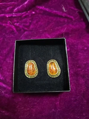 HEIDI DAUS Simulated Amber Green Rhinestone Halo Clip Earrings Free Shipping  - Image 1 of 2