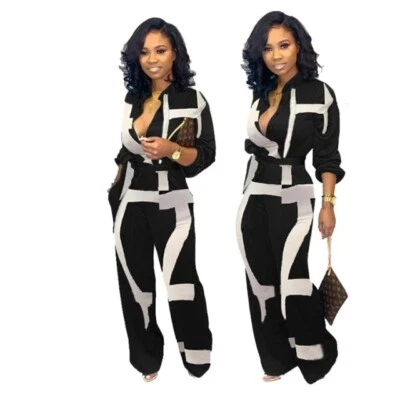 Mono de mujer de moda manga larga pierna ancha club nocturno traje de gato. Foto 1 de 3