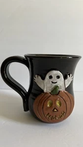 Mudworks USA Handmade Pottery Hand Painted Ghost Jack O Lantern 3D Coffee Mug - Picture 1 of 8