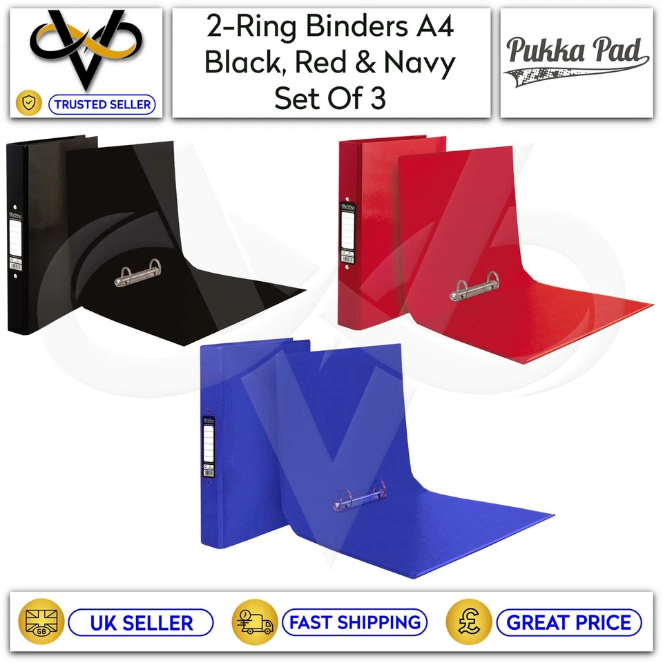 Pukka A4 Ring Binders 2-Ring Black, Red & Navy Set Of 3 Office School - Image 1 of 1