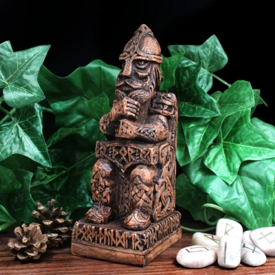 Thor Statue 8" - Wood Finish - Norse Viking Home and Altar Decor - Dryad Design