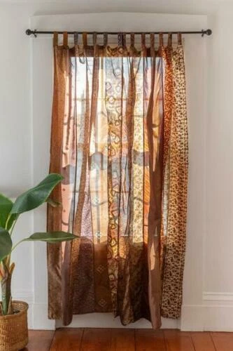 Indian Sari Patchwork Curtain Drape Handmade Window Decor Silk Sari Boho Curtain - Image 1 of 1