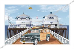 Malibu,Beach,pier,surf,city,woodie,woody,station,wagon,van,surfing,safari - Picture 1 of 4