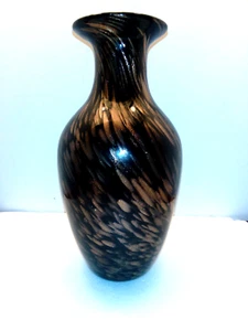 Vincenzo Nason Black With Gold Flecks Murano Glass Vase 14" Beauty - Picture 1 of 9