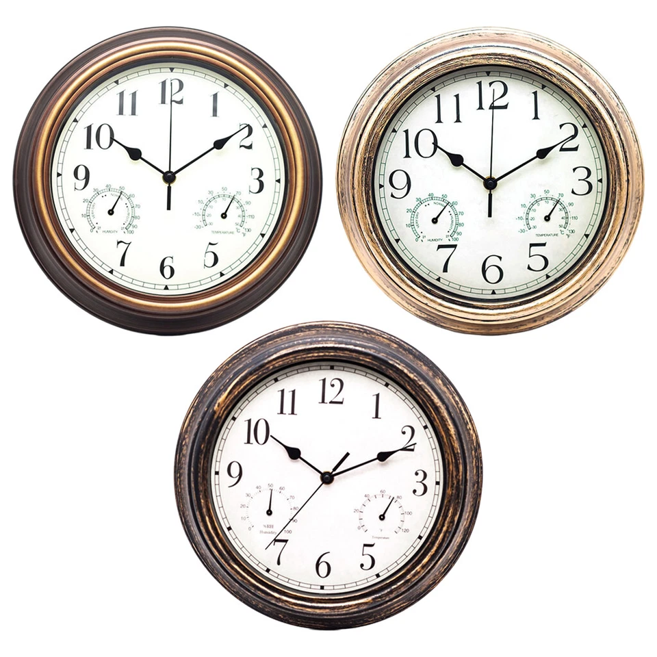 12 Inch Indoor Wall Clock with Combined Thermometer And Hygrometer, Silent Clock - Image 1 of 1