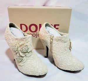 Dolce by Mojo Moxy "Flora" Lace Flowers Ankle Boots Beige 9M Boots 4" Heels NEW - Picture 1 of 8