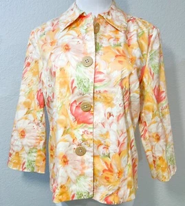 Coldwater Creek Yellow Orange Brown Floral Open Jacket Sz 6 SleevesCuff Artsy - Picture 1 of 11
