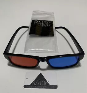 SA106 Cyan and Red Lens Narrow Rectangular Sunglasses - Picture 1 of 2