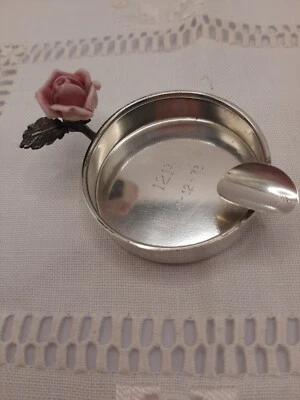 Posacenere In Argento 800 con rosellina In biscuit (Vedere descrizione) - Immagine 1 di 4