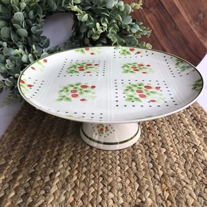 Vintage Swiss Strawberry Dot By Enesco 1975 China Cake Stand 10.5"x4.5" MINT - Picture 1 of 11