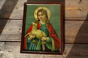 c.1890 Heilige AGNES von ROM Heiligenbild Attribute Lamm und Schwert Sankt Sant - Bild 1 von 11