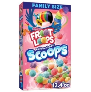 Kelloggs Froot Loops Rainbow Sherbet SCOOPS Cereal Family Size 12.4oz Pack of 2 - Picture 1 of 1