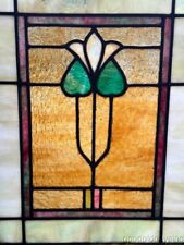 Small Antique Arts & Crafts Stained Leaded Glass Window Circa 1920 22" x 18"