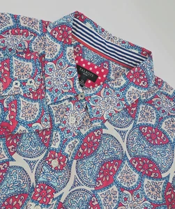 Talbots Button Shirt Womens M / L Petite Blue Pink Floral Geometric Long Sleeve - Picture 1 of 10