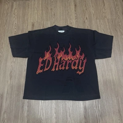 Ed Hardy X MGK Complexcon T 恤 Smoking Kills 水钻 T 恤黑色红色大号 — 第 1/4 张图片