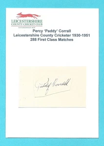 PERCY PADDY CORRALL LEICESTERSHIRE CCC CRICKETER 1930-51 ORIGINAL AUTOGRAPH CARD - Picture 1 of 2