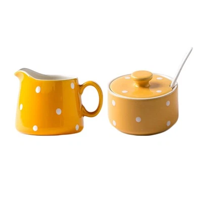 Elegante Juego de Azúcar y Crema de Cerámica a Lunares con Cuchara Crema Juego para Servir para... Foto 1 de 4