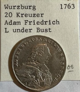 GERMANY STATE SILESIA 1763 WURTTEMBERG 20 KREUZER ADAM FRIEDRICH, SILVER - Picture 1 of 4