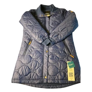 Roxy Quilted Jacket Womens M Medium Blue Long Sleeve Snap Zip Pockets New - Picture 1 of 8
