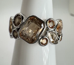 Size 6 Bomb Party Ring - RG59260 Whispering Sunset- Smokey Topaz on Rhodium - Picture 1 of 6