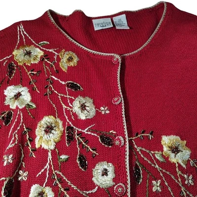 Cárdigan vintage Carolina colores cuentas bordado floral rojo para mujer veintidós Foto 1 de 4