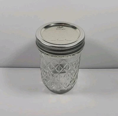 Vintage Jelly Mason Jar Ball Sure Tight 6 oz. Fruit Design Jam  USA - Image 1 of 4