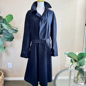 Lauren Ralph Lauren Black Long Trench Rain Coat Mens 40 R Removable Liner Belt - Picture 1 of 17