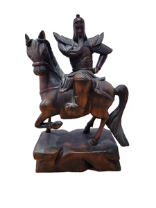 Chinese Warrior on Horse 12" Tall Wood Carving Made in Vietman Some Damage - Picture 1 of 12