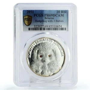 Belarus 20 rubles Endangered Wildlife Hedgehogs Fauna PR69 PCGS silver coin 2011 - Picture 1 of 2