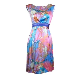Y2K Moschino Size 0 2 Watercolor Floral Babydoll Silk Dress Sleeveless Knee - Picture 1 of 14